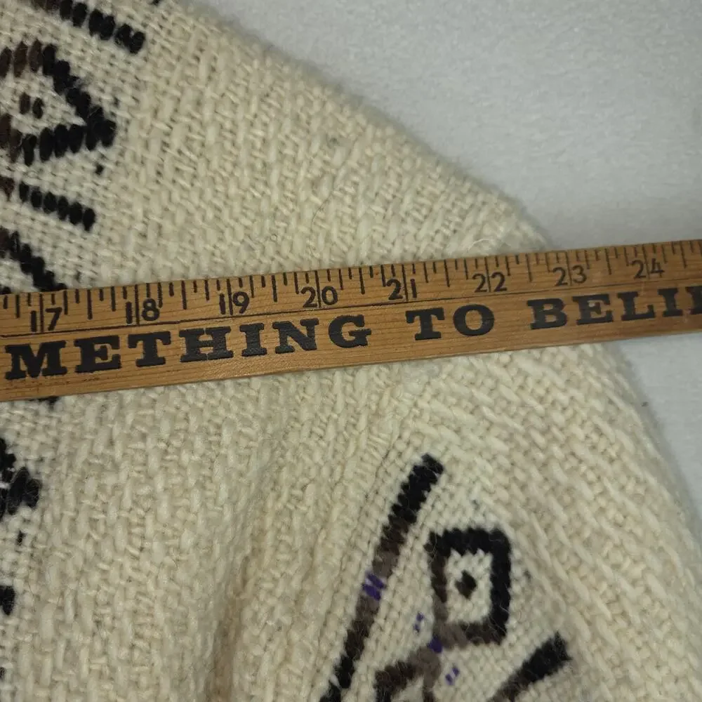 Vtg Wool Shawl Sweater Cardigan Hand Knit Button Grandpa Aztec